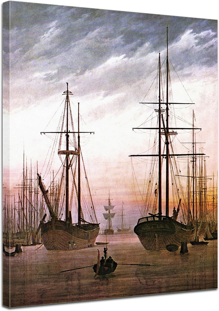 Bilderdepot24 Bild auf Leinwand | Caspar David Friedrich Ansicht eines Hafens in 50x70 cm als Wandbi