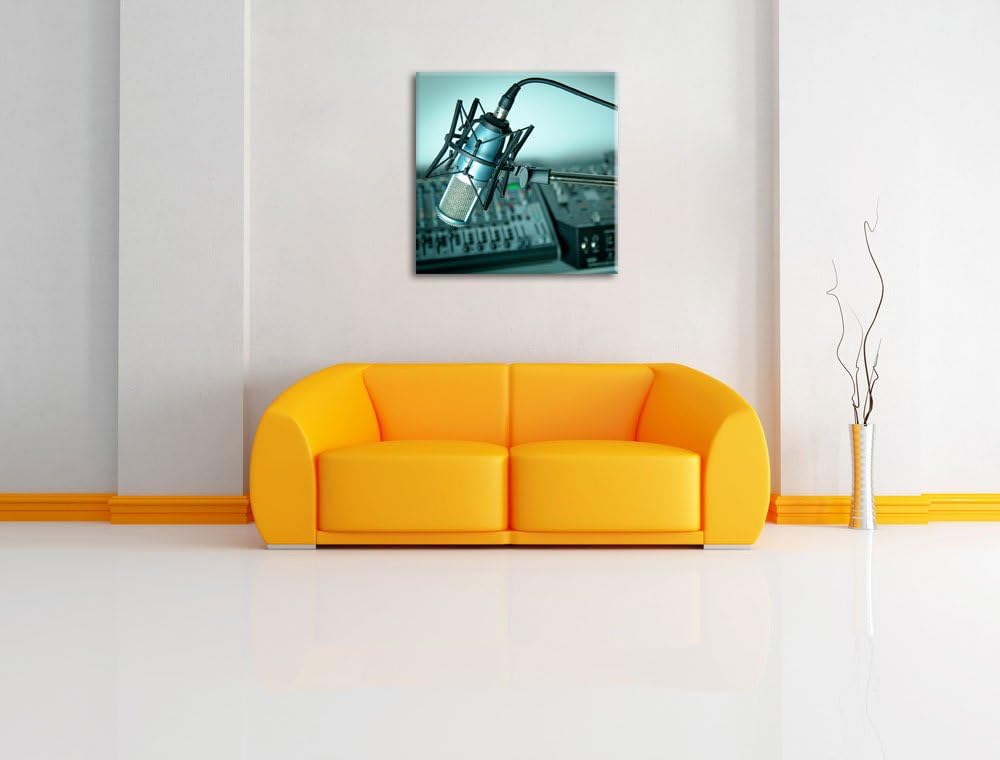 Mikrofon mit Musikanlagen, Format: 70x70 auf Leinwand, XXL riesige Bilder fertig gerahmt mit Keilrah