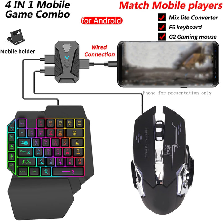 Dpofirs Einhand Gaming Tastatur und Maus Kombination, Tastatur und Mauskonverter Handy Tastatur Maus