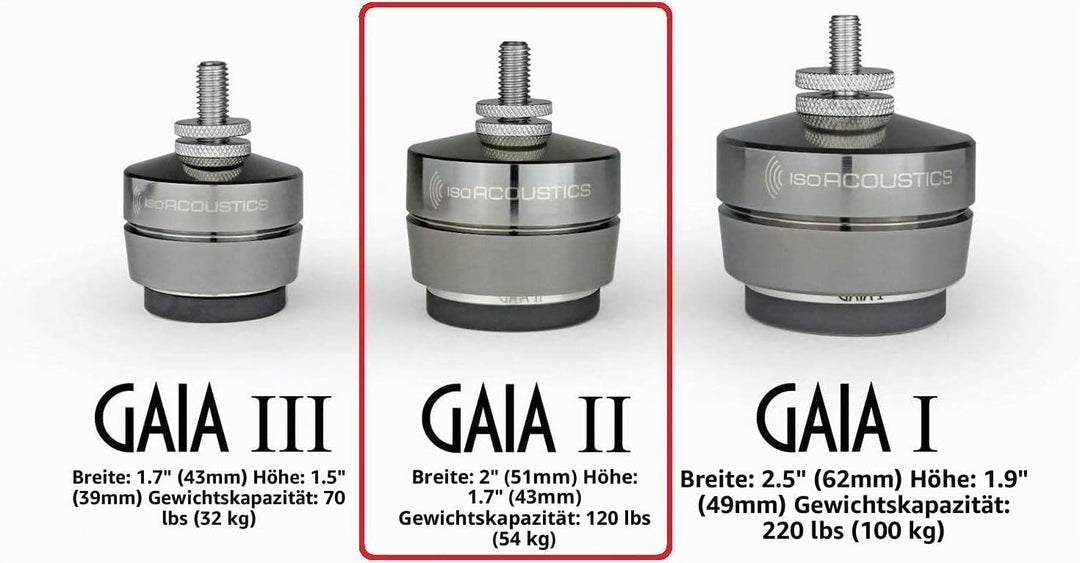 IsoAcoustics Gaia-Serie mit Isolatoren für Lautsprecher und Subwoofer Gaia II, 54 kg max. – 4 Stück