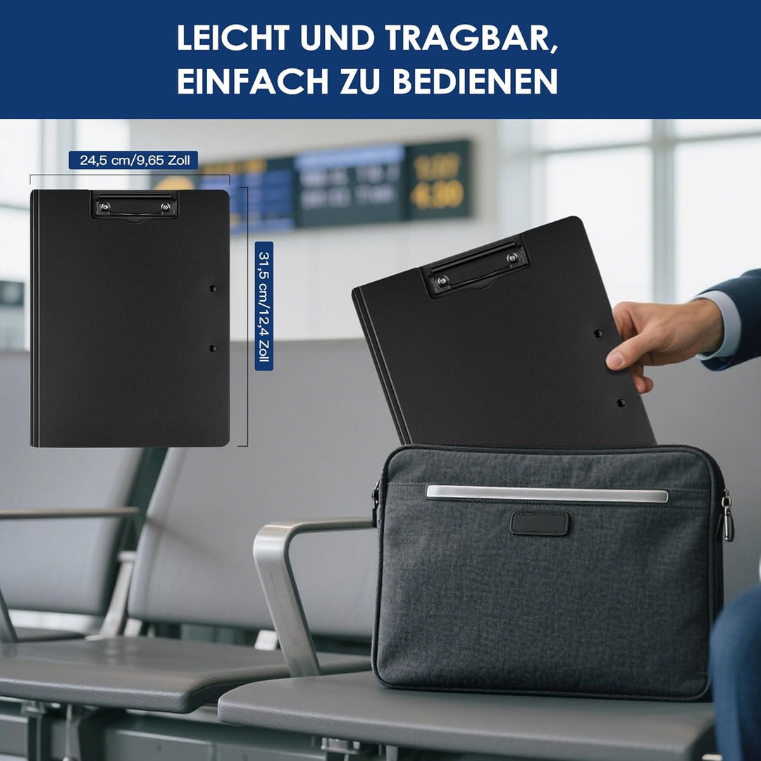 2er Pack Klemmbrett A4, Schreibmappe A4 mit 2 Klemmen, Klemmbrett mit Deckel, Klemmbretter für Büro,