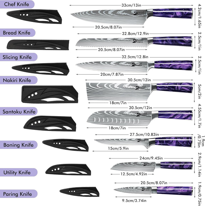 Dfito Messerset mit Nylon Rolltasche, 9-tlg Scharfe Professionelles Küchenmesser Set aus High Carbon