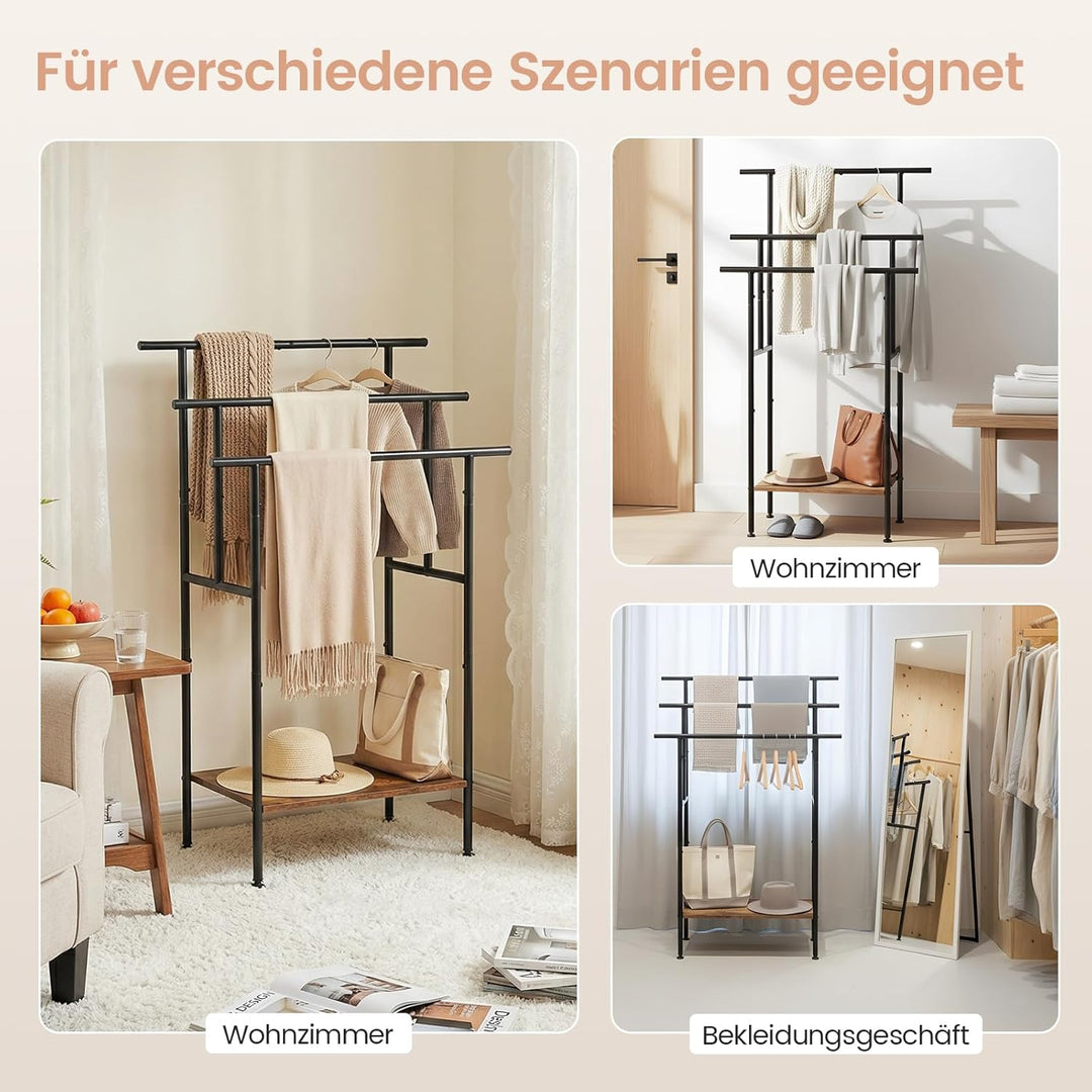 Handtuchständer, Handtuchhalter Freistehend für Badezimmer mit 3 stangen, 1 offene Ablage, für Handt