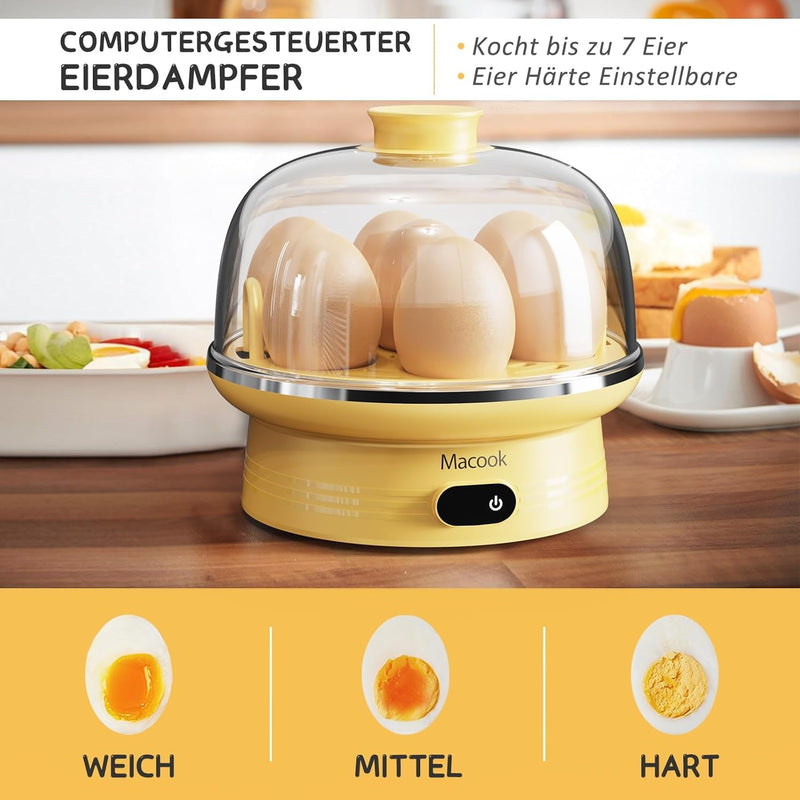 Macook Eierkocher für 1-7 Eier, Eierkocher Testsieger, Egg Cooker Computergesteuerte Kontrolle, Egg