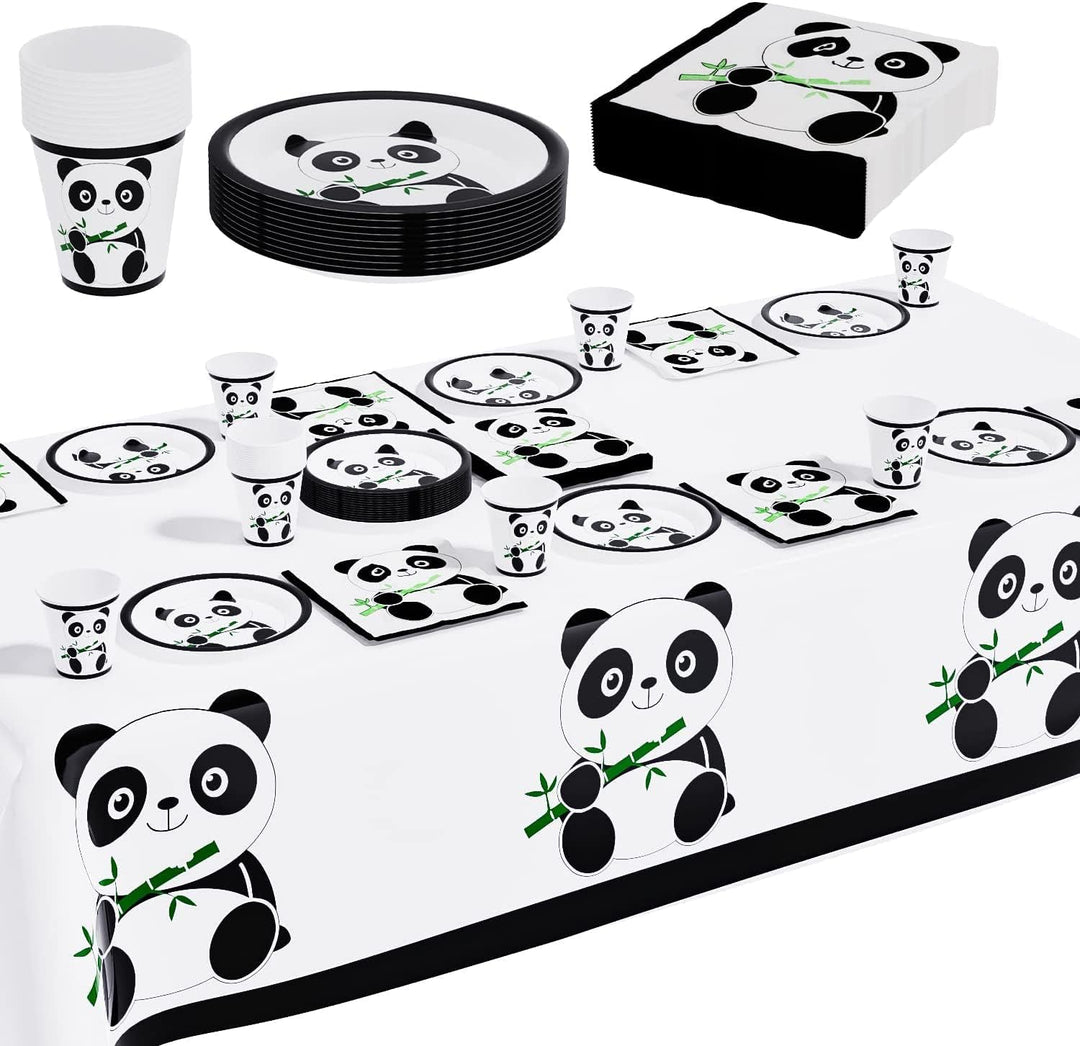 Doyomtoy 61PCSPanda Party Geschirr,Panda Geburtstag Dekoration,Panda Teller,Panda Tassen,Panda Servi