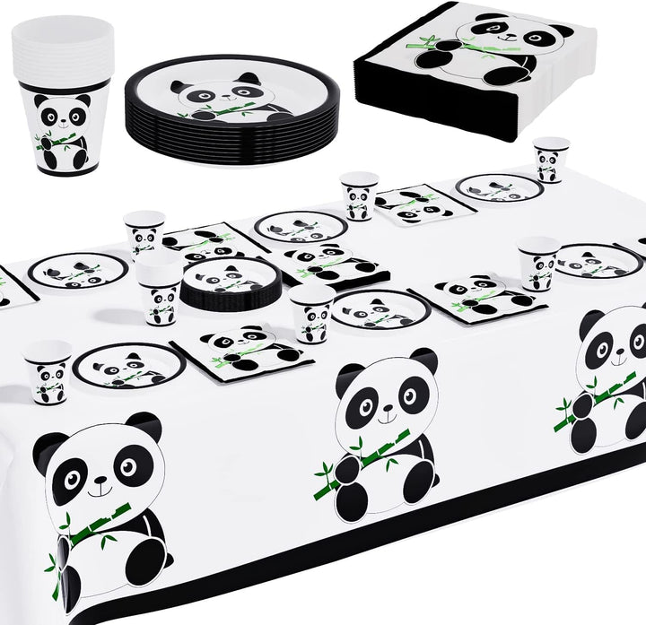 Doyomtoy 61PCSPanda Party Geschirr,Panda Geburtstag Dekoration,Panda Teller,Panda Tassen,Panda Servi
