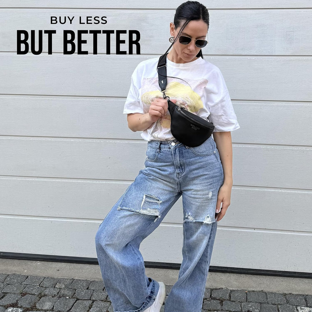 Berliner Bags Premium Bauchtasche Mona Fanny Pack aus Leder Umhängetasche Damen Herren (Schwarz), Sc