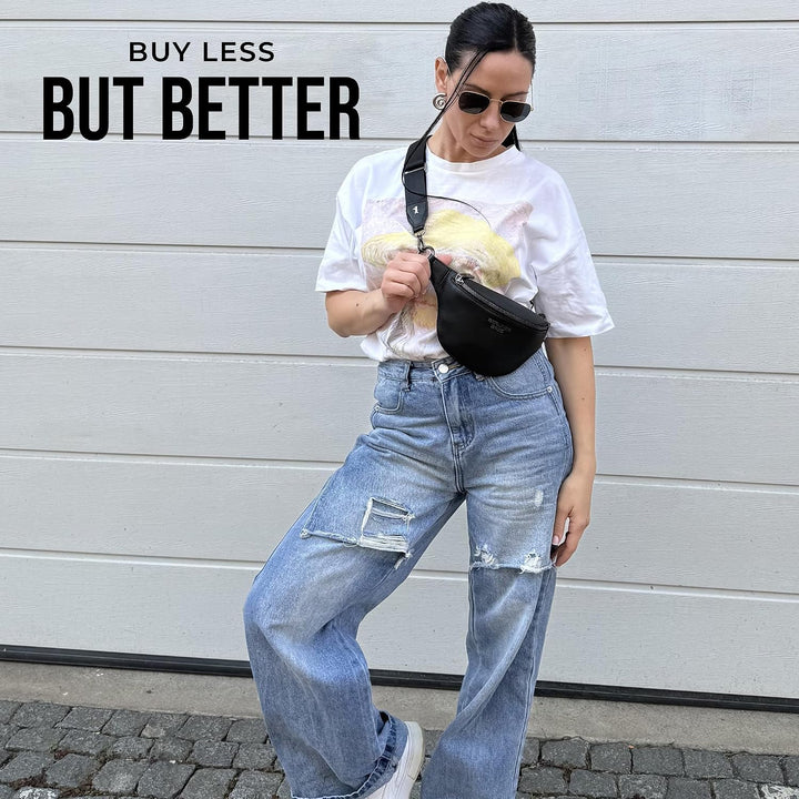 Berliner Bags Premium Bauchtasche Mona Fanny Pack aus Leder Umhängetasche Damen Herren (Schwarz), Sc