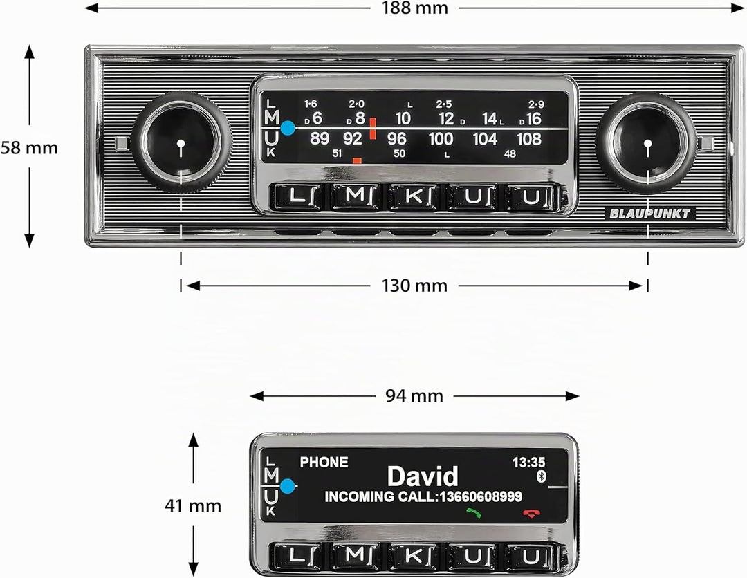 Blaupunkt Frankfurt Stereo MB, 1-DIN Autoradio, Oldtimer-Design, DAB+, Bluetooth, USB, Aux-Eingang,