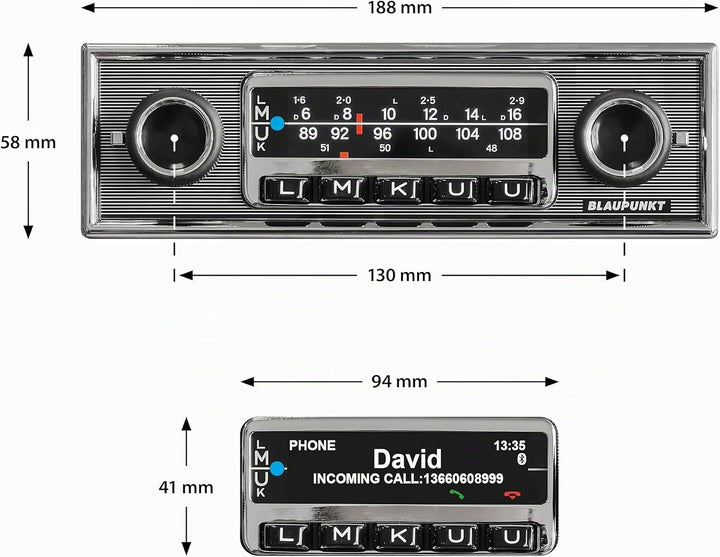 Blaupunkt Frankfurt Stereo MB, 1-DIN Autoradio, Oldtimer-Design, DAB+, Bluetooth, USB, Aux-Eingang,