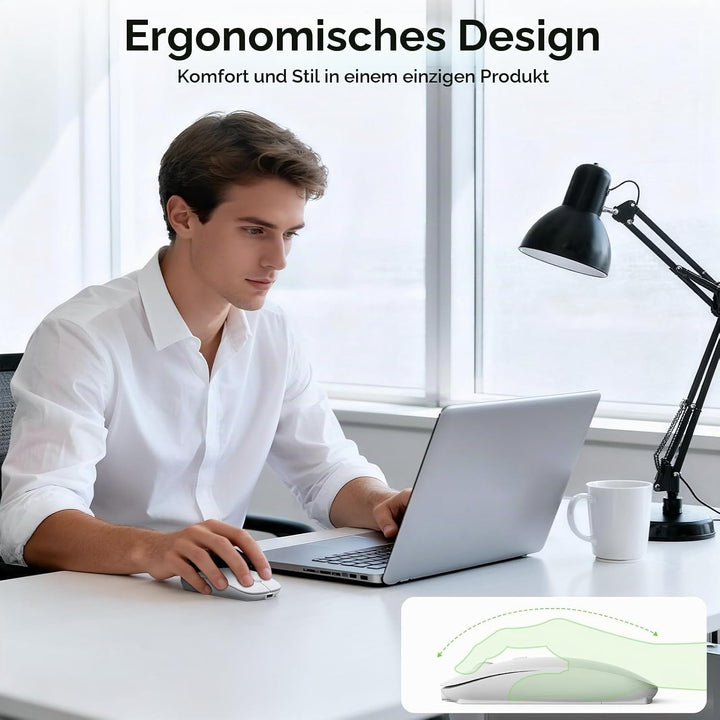 TECKNET Bluetooth Maus, Kabellose Maus mit 4800/3200/2400/1600/1200/800 einstellbare DPI, 2.4G USB F