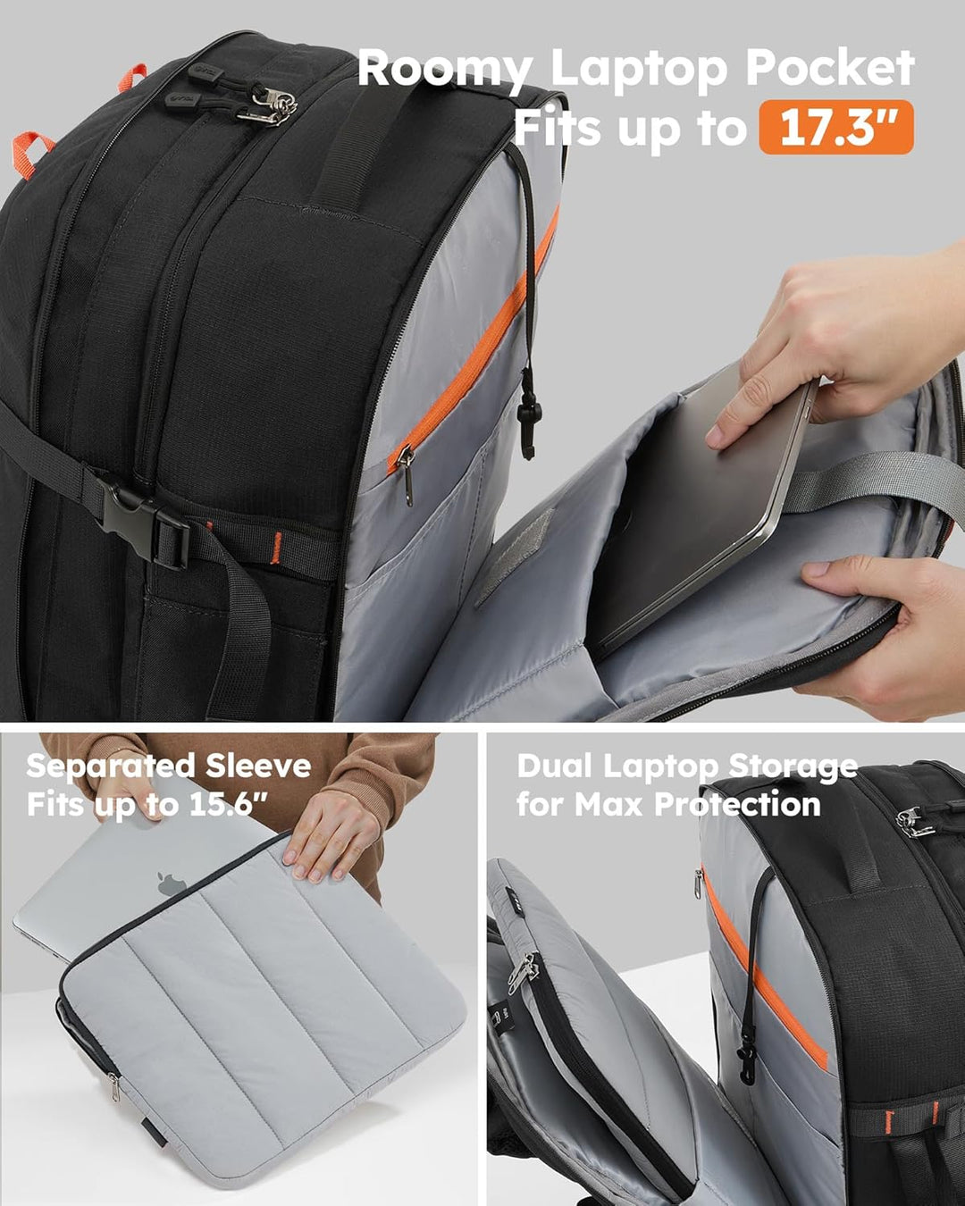 Tolaccea Handgepäck Rucksack, TSA-Freundlich Reiserucksack, Laptop Rucksack für 17.3 Zoll, Erweiterb