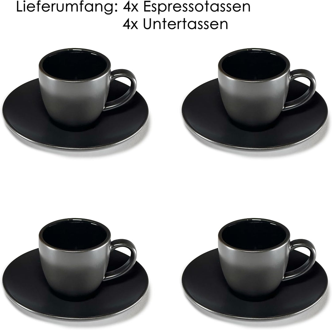 Hanseküche Espressotassen Set aus Steingut – Hochwertiges 4er Set, handgefertigt &amp; dickwandig, Stein
