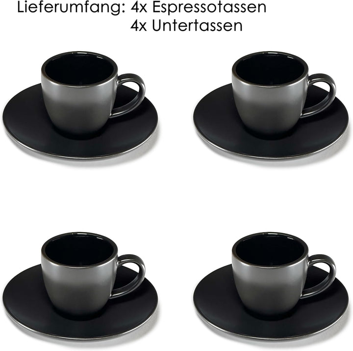 Hanseküche Espressotassen Set aus Steingut – Hochwertiges 4er Set, handgefertigt &amp; dickwandig, Stein