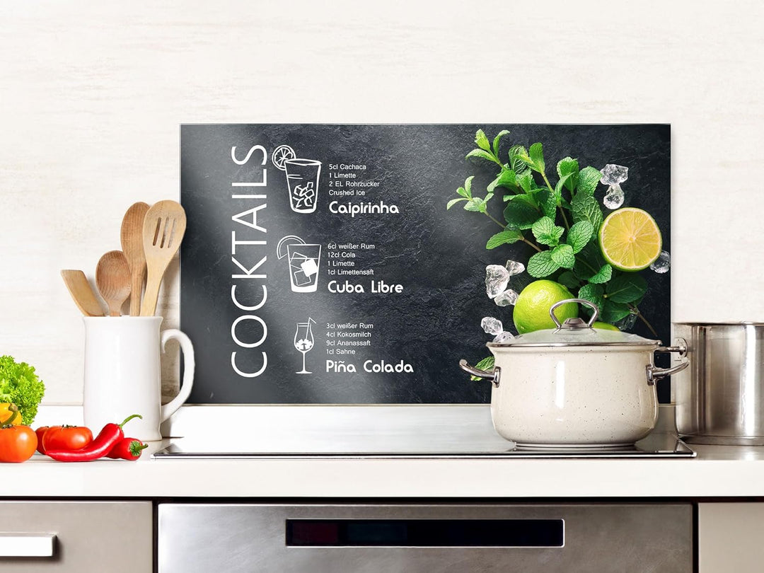 GRAZDesign Spritzschutz Küchenrückwand Glas Küche für Herd & Küchenspüle, Schwarz Grün Cocktail - Gl
