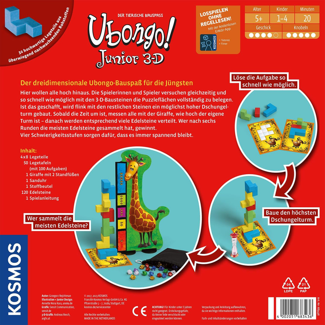 Kosmos 683436 Ubongo! Junior 3D, dreidimensionaler Knobelspass, rasantes Legespiel ab 5 Jahren, Kind
