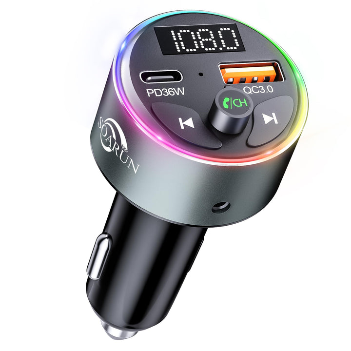 Bluetooth Adapter Auto, SOARUN AUX Bluetooth 5.3 FM Transmitter Auto Radio 54W (PD 36W&QC 3.0 18W) M