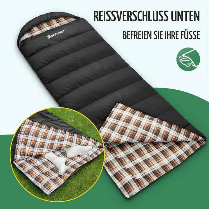 Bessport Schlafsack 7°C – 15°C, 3-Jahreszeiten Schlafsack Ultraleicht Kompakt Leicht Kleines Packmas