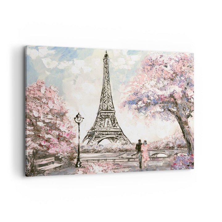 Bilder auf Leinwand 100x70cm Leinwandbild Bäume Eiffle Paar Frankreich Gross Wanddeko Bild Schlafzim