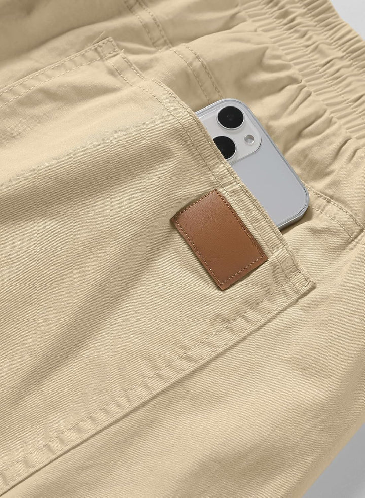 JMIERR Kurze Hosen Herren Shorts Herren Sommer Chino Baumwolle Elastische Taille mit Taschen S B Kha