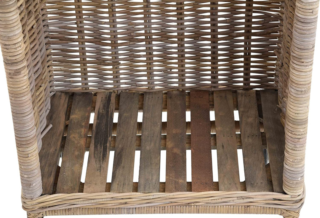Holzwagen/Kaminholzwagen aus Natur Rattan Holzkorb mit Rollen und Griff Naturrohr Grau (Grau Natur),