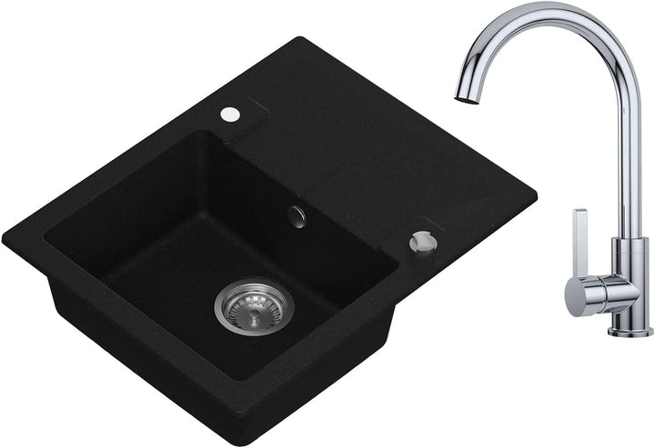 GRANMASTER Caro Granitspüle mit Armatur 1 Becken mit Siphon in 3 Farben - Spülbecken Arbeitsplatte K