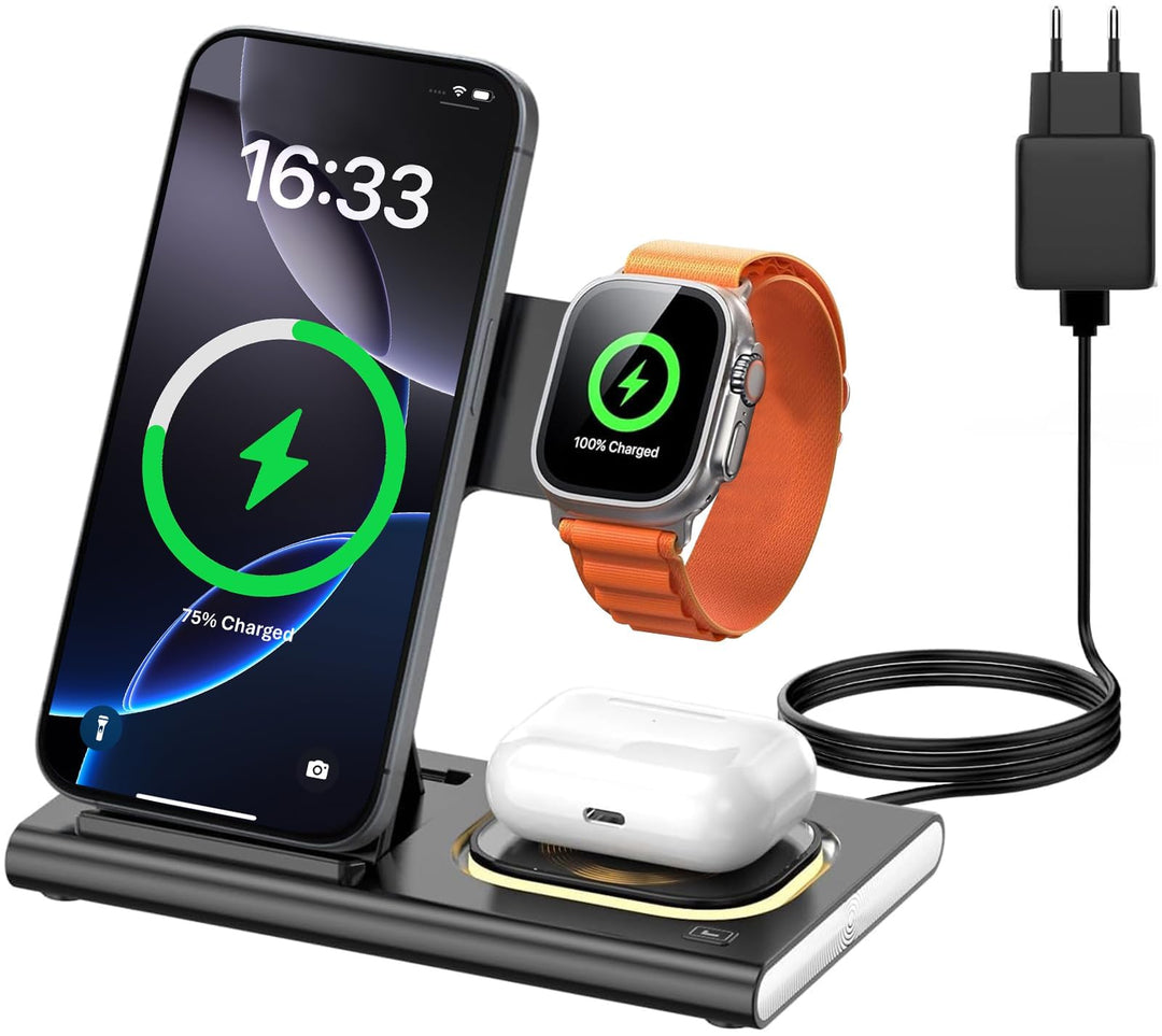 Aimtel 3 in 1 Induktive Ladestation Faltbare&Nachtlichter Kompatibel mit iPhone 17/17 Pro/17 Pro Max