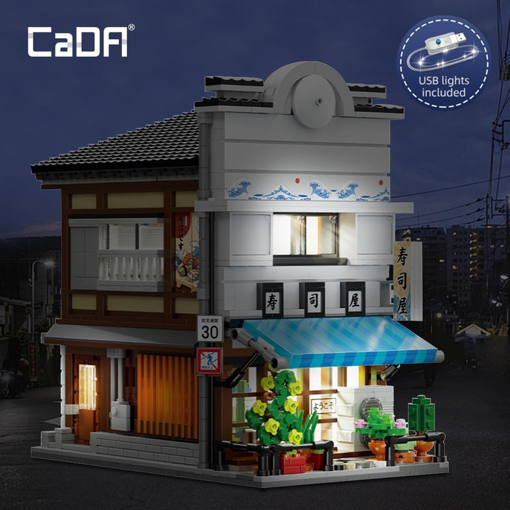 CaDA Master Japanisches Sushi-Haus Bausteinset C66018W Kreativer Stadtbaustein-Bausatz mit Beleuchtu