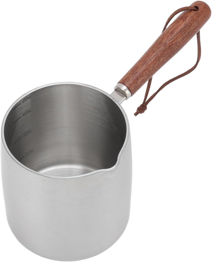 Aramox 450 Ml Butterwärmer aus Edelstahl, Mini-Butterkaffee-Milchtopf, Kleiner Topf mit Holzgriff, S