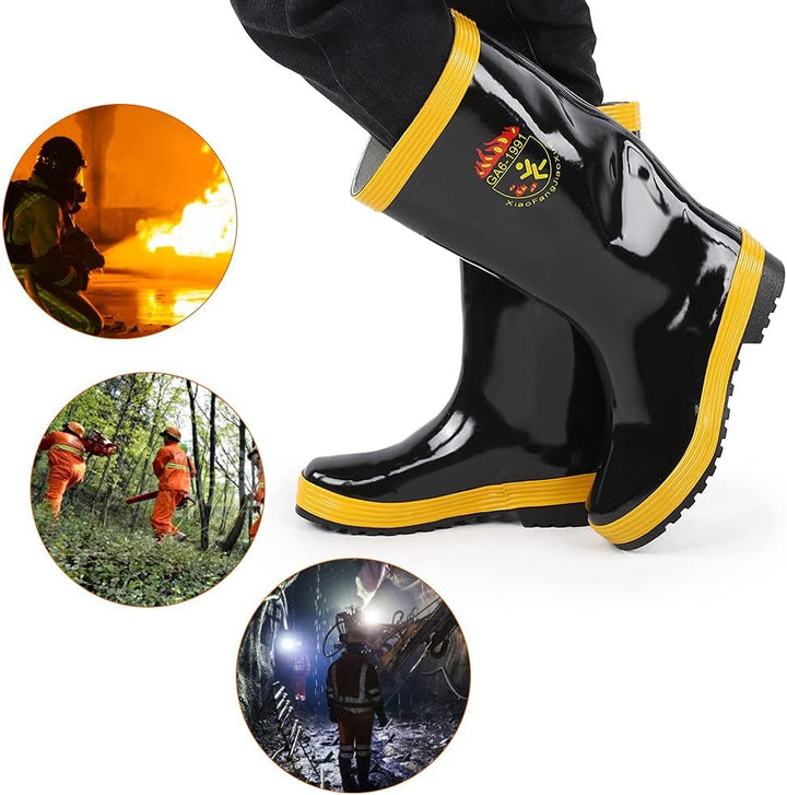 Sicherheitsstiefel Feuerwehr Rettungs Gummistiefel Schutzschuhe Rutschfeste Hochtemperaturbeständigk