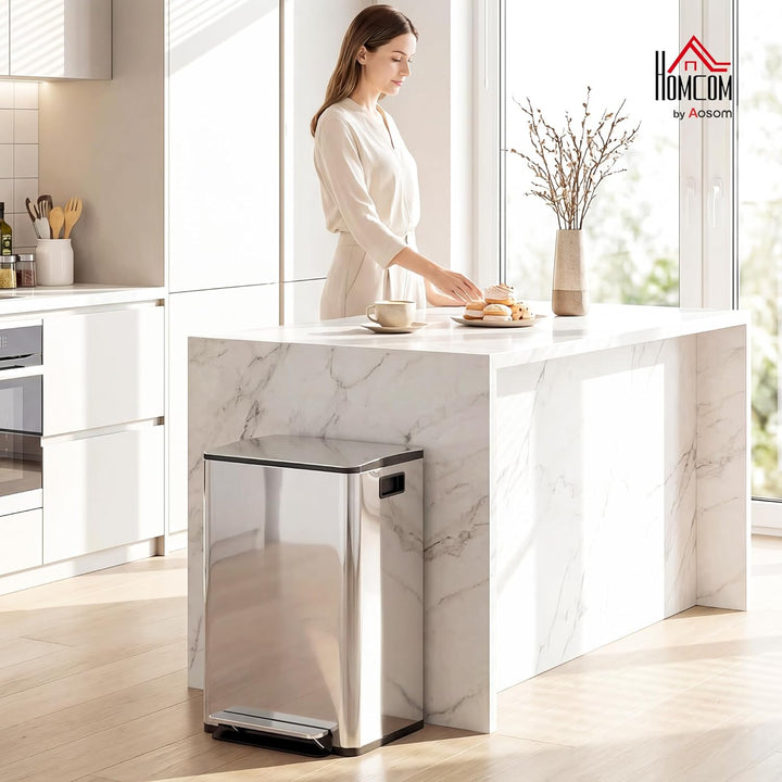 HOMCOM Mülleimer Küche 2x20 L Treteimer mit Softclose-Deckel Pedal Fingerabdruckfreie Edelstahl Müll