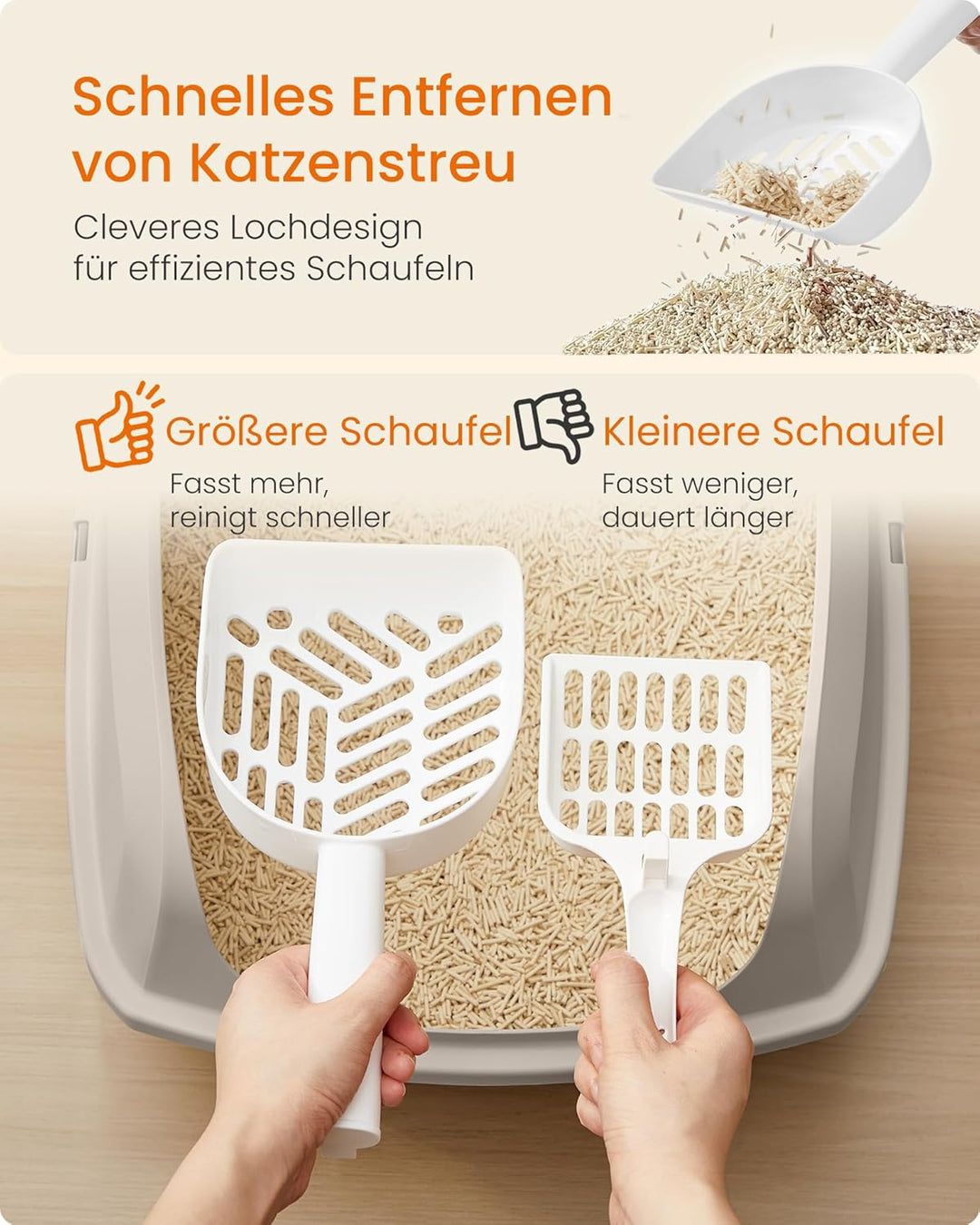 Feandrea Katzenklo mit hohen Seitenwänden, XL, offene Katzentoilette, mit Schaufel, für Kätzchen und