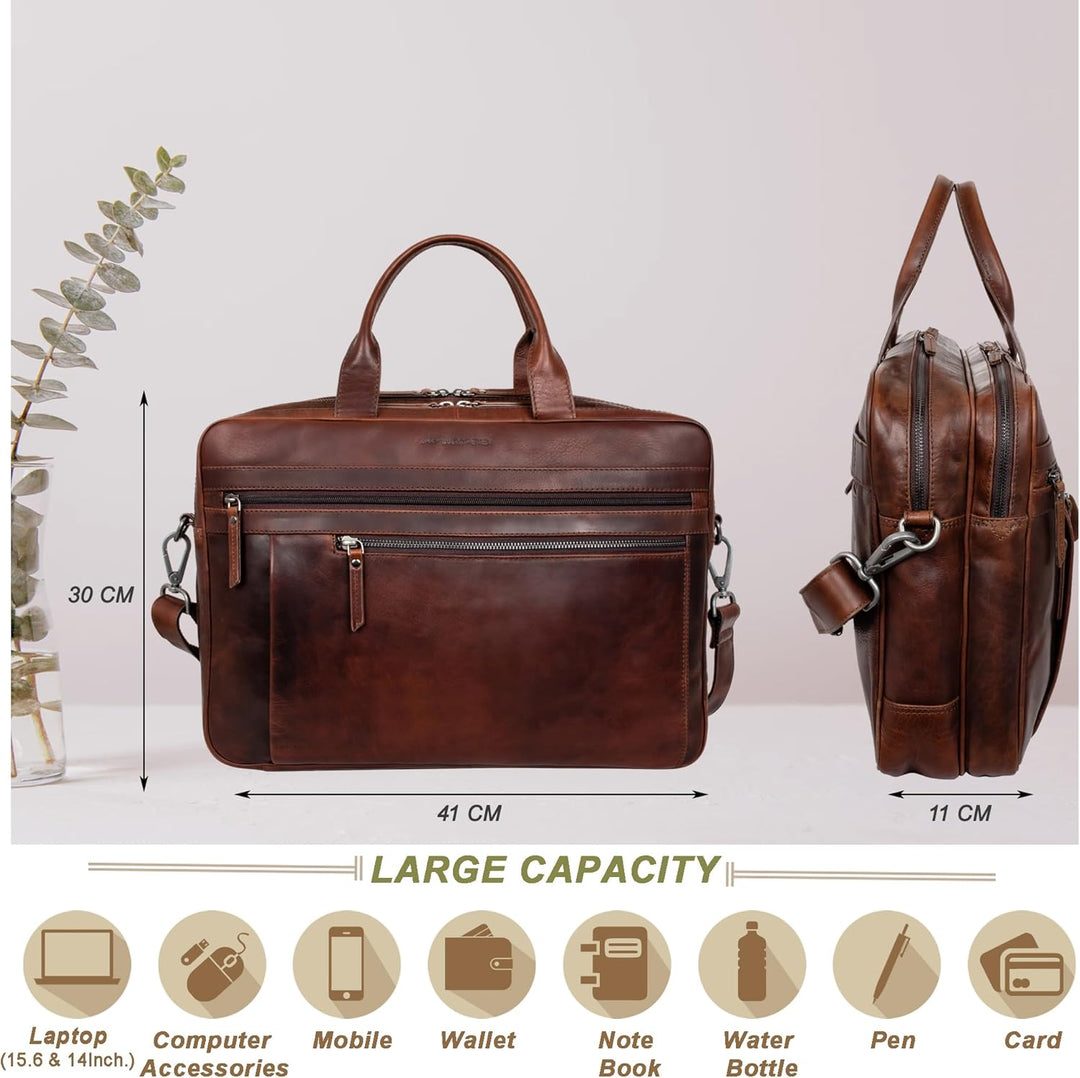 Marc Peter Laptoptasche Los Angeles I Leder Umhängetasche für 15.6 zoll Laptop I Aktentasche für Not