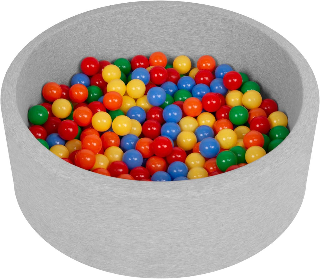 SELONIS Bällebad Bällepool Für Baby Kinder 90X30cm/200 Bälle Rund, Hellgrau: Gelb/Grün/Blau/Rot/Oran
