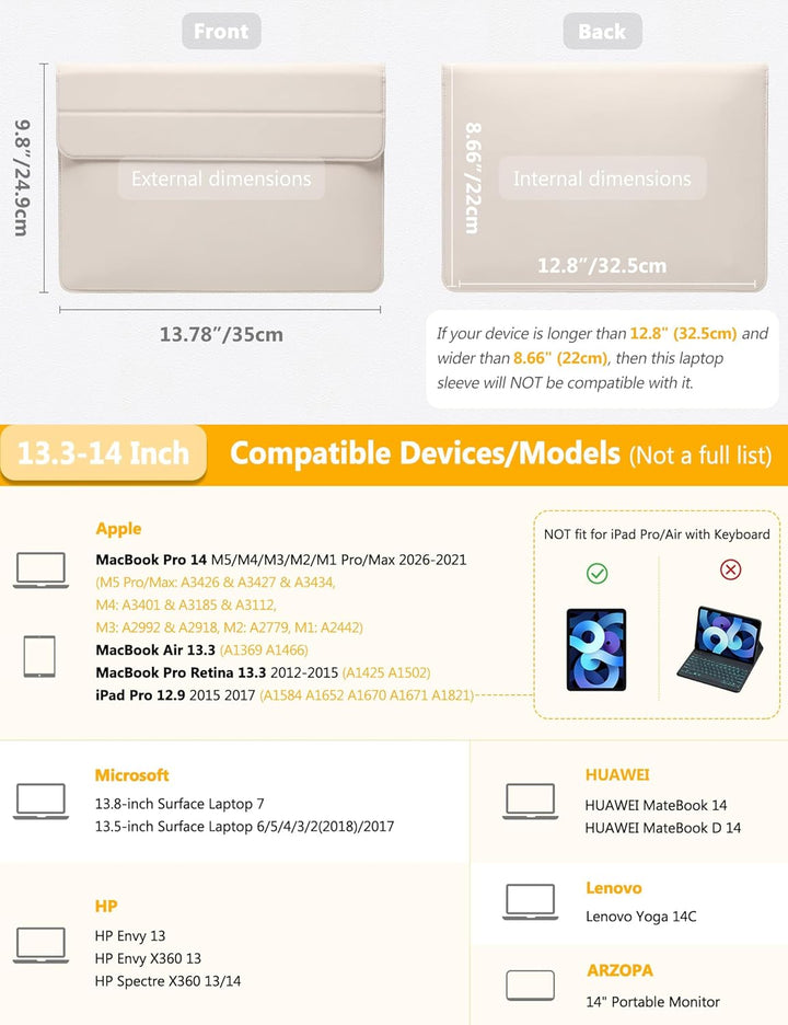 HYZUO 13,3-14 Zoll Laptop Hülle Laptophülle mit Standfunktion für MacBook Pro 14 M4/M3/M2/M1 Pro/Max