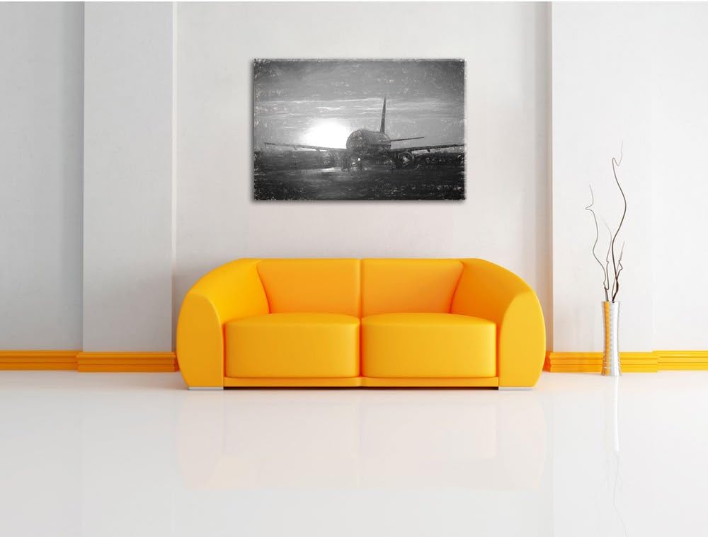 Pixxprint Flugzeug im Sonnenuntergang 100x70cm Leinwandbild Wandbild Kunstdruck, 100x70