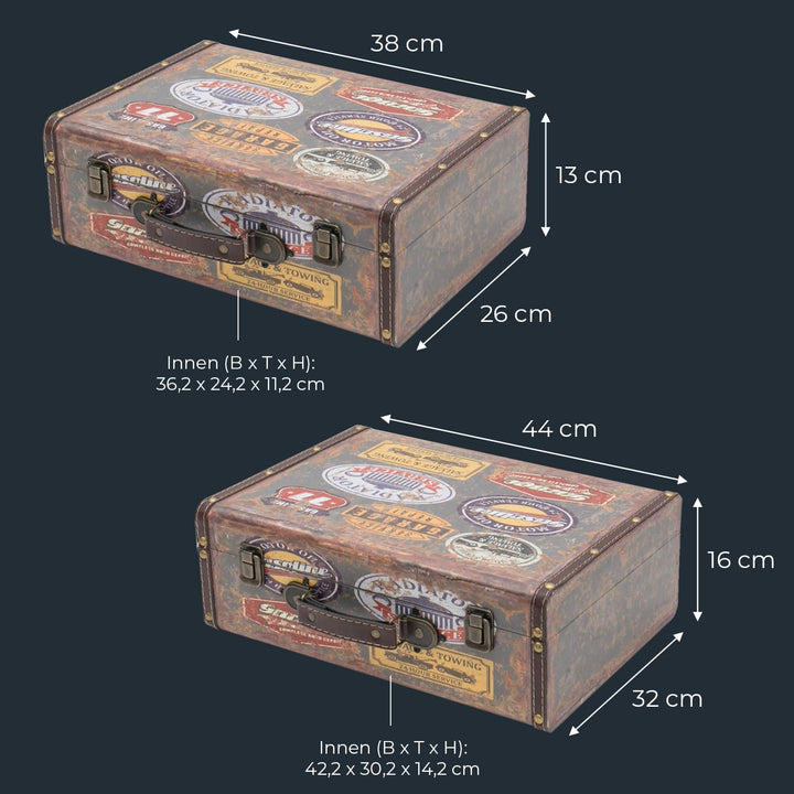 HMF VKO107 Vintage Koffer aus Holz | 2er Set | Versch. Grössen | Deko Garage Set de 2 Garage, Set de