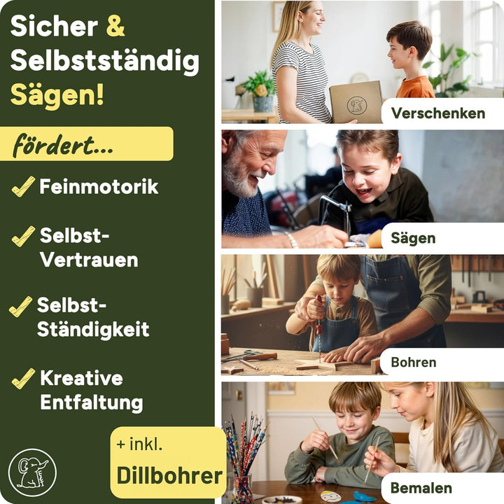 Eli® Laubsäge für Kinder inkl. Handbohrer- Komplett Set für Laubsägen inkl kreative Vorlagen - Laubs