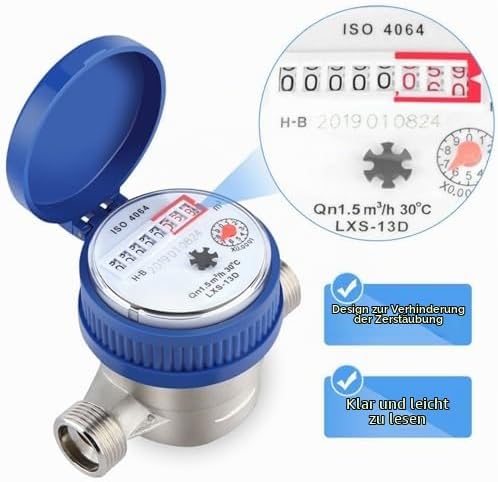 Wasseruhr 1/2 Zoll, Wasseruhr Garten Geeicht Garten Wasserzähler Set Garten Kaltwasserzähler Zapfhah