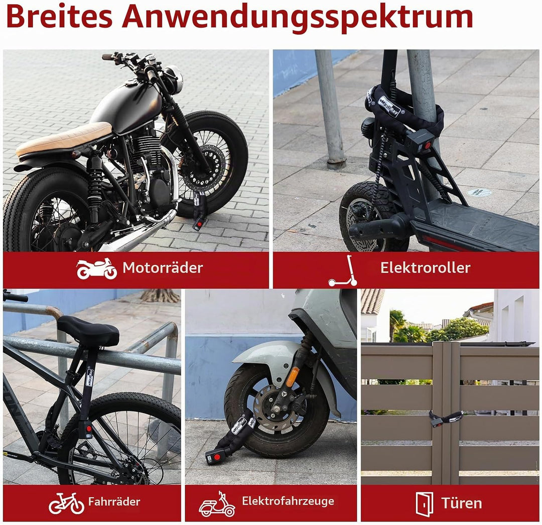 BANGTING 120CM Fahrradschloss Hohe Sicherheit mit 110dB Alarm, Kettenschloss mit 3 Schlüsseln, Anti-
