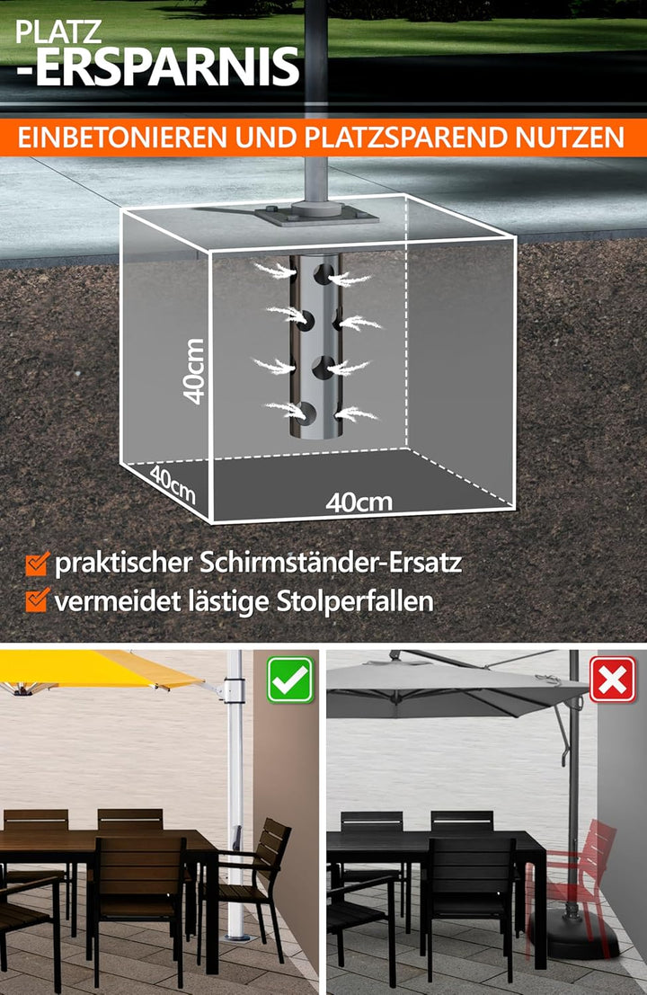 4smile Bodenhülse Sonnenschirm - Edelstahl Bodenanker Sonnenschirm SunnyGround zum Einbetonieren, bi