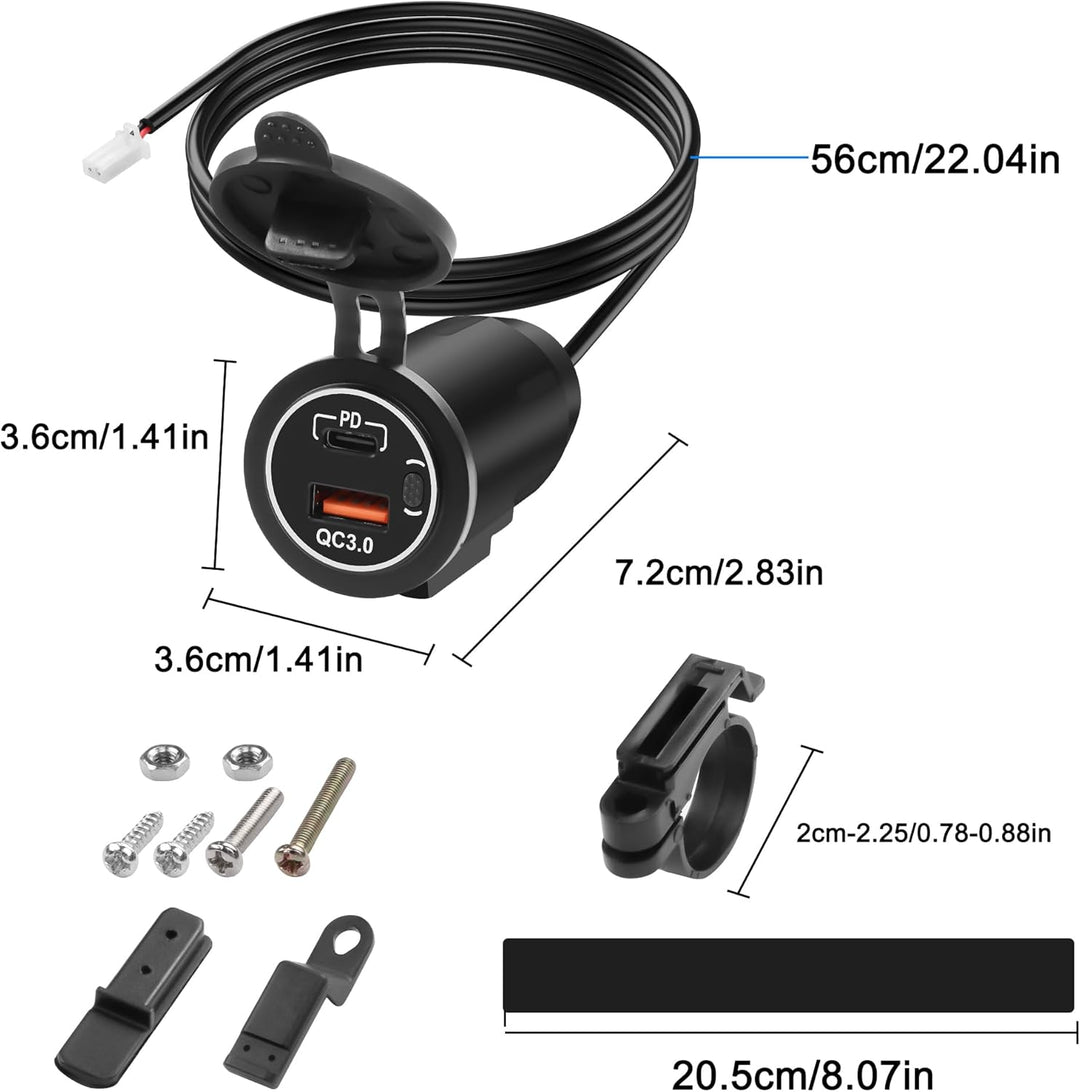 XMSJSIY Motorrad USB-Ladegerät USB-Typ C Schnellladebuchse QC 3.0 18W USB-30W Typ-C Schnellladeadapt