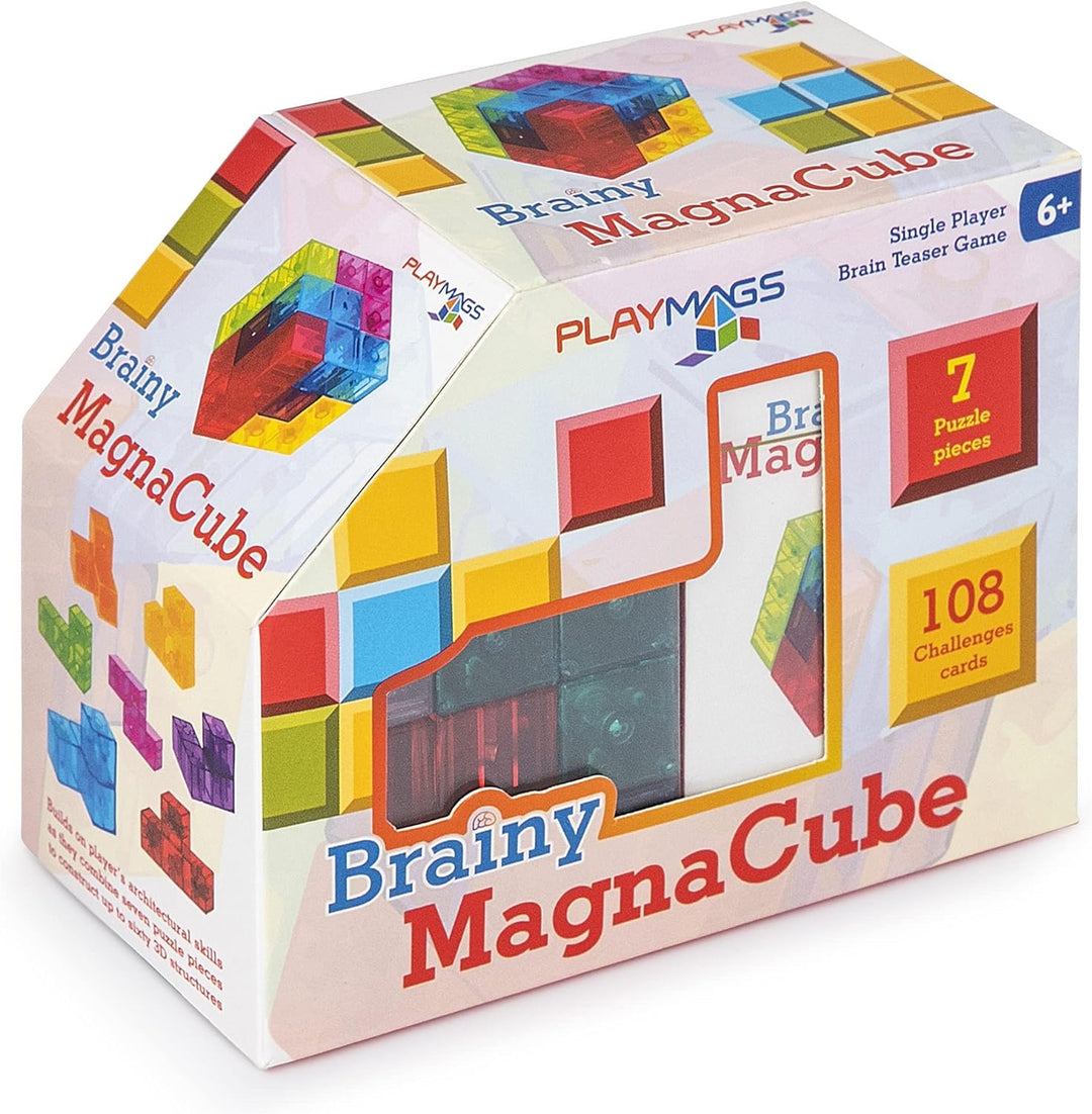 Playmags Brainy Cube mit Brainy Cube Challenge Cards, Bausteine für kreatives offenes Spiel, pädag