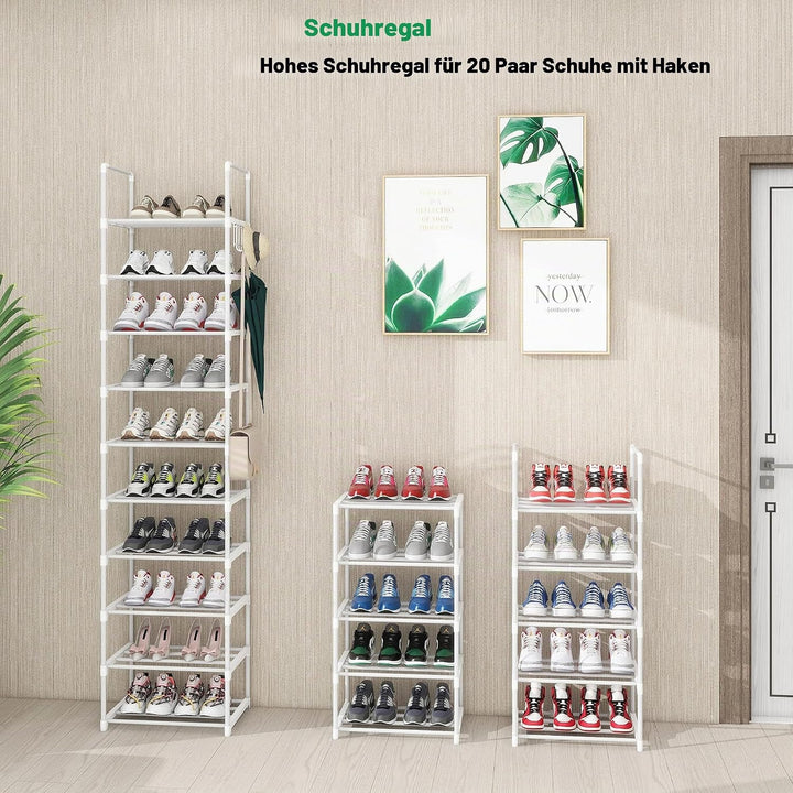 Schuhregal, 10-stufiger Schuh-und Stiefel-Organizer aus Metall, 20 Paar hohes vertikaler Lagerregal