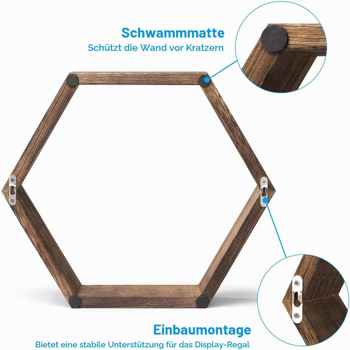 YBING Schwebendes Sechseck-Regal Wandregal aus Holz (Braun-6Pack), Braun