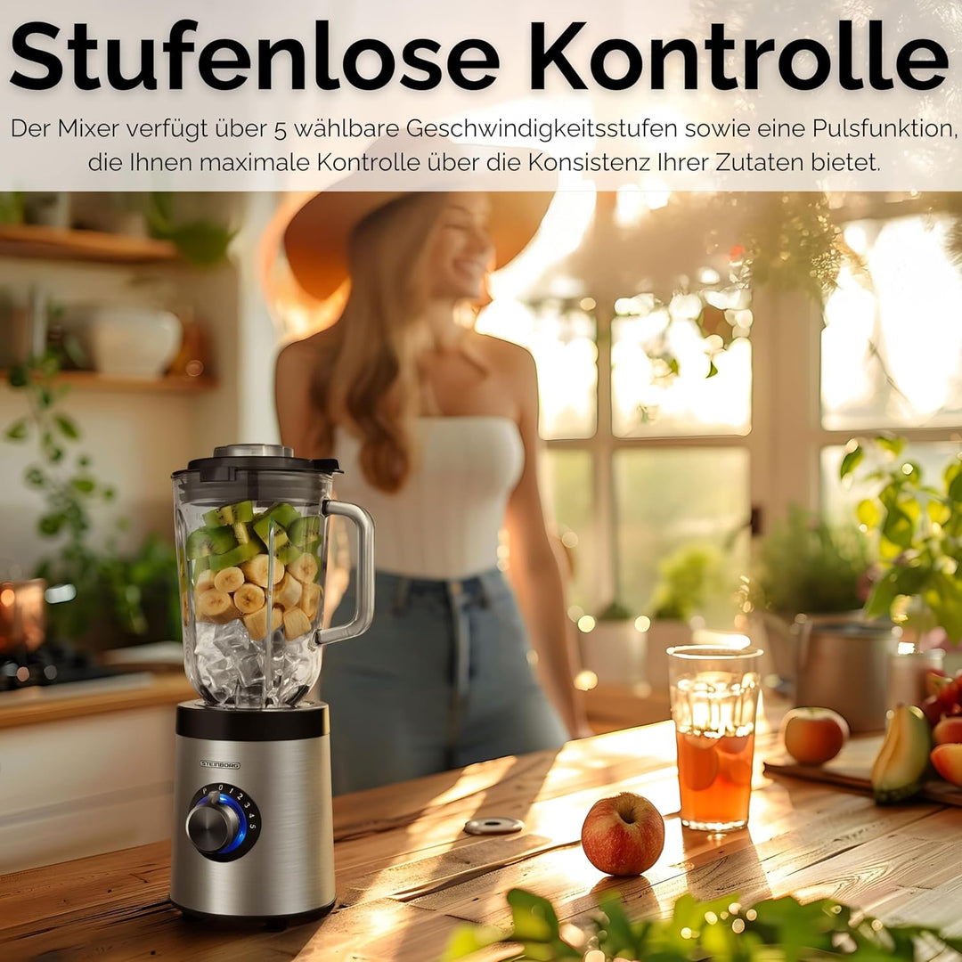 Steinborg® Standmixer Glas Edelstahl 800 Watt 1,5 Liter Glaskrug Universal Power Mixer Smoothie Make