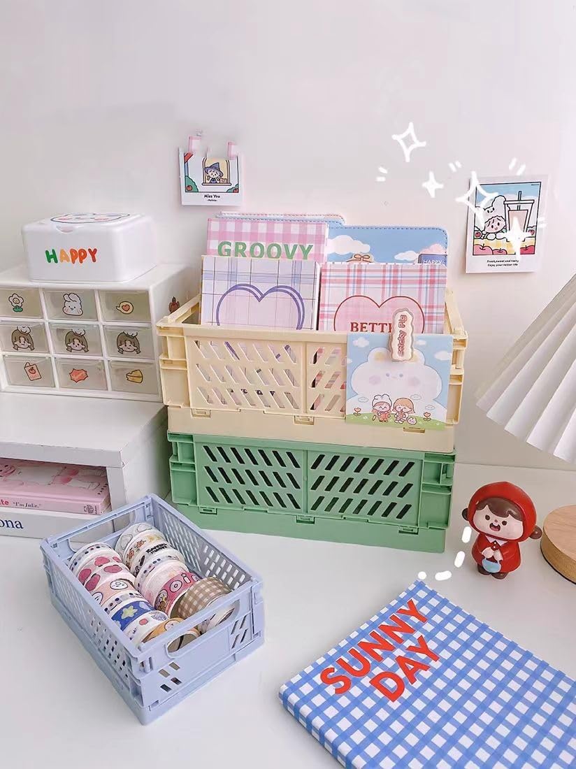 4 Stück Grün Klappbox 25×16×10cm,Klappkiste Körbe Aufbewahrung Zusammenklappbarer Tragbar Aufbewahru