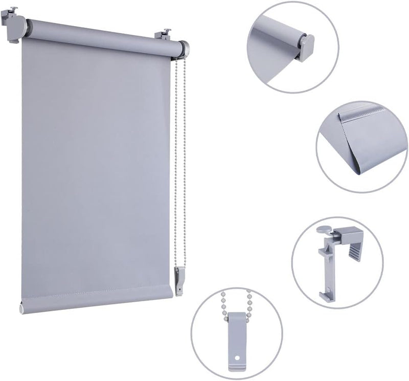 Eurohome Verdunkelungsrollo Thermo Rollo 100x130cm (Stoffbreite 96 cm) Hellgrau Klemmfix ohne Bohren