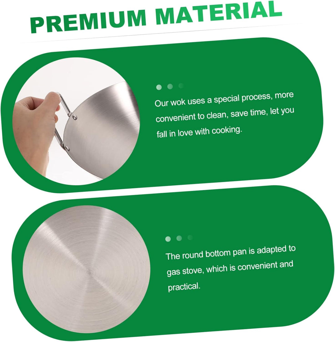 Housoutil Wok- Pfanne Antihaft- Edelstahl- Pfannenpfanne Traditioneller Chinesischer Wok Kratzfestes