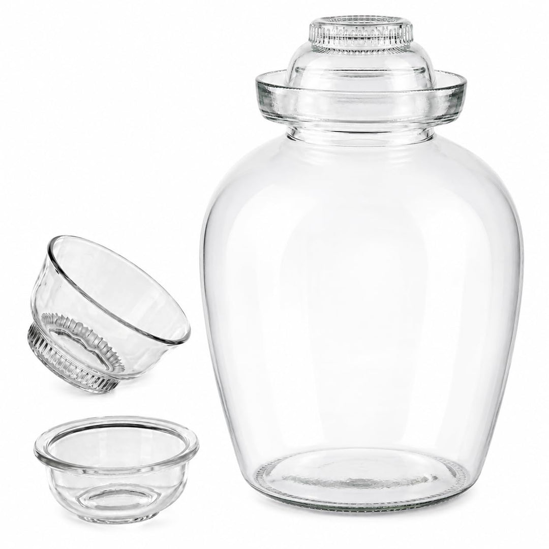 lilawelt24 2,5L Fermentationsglas mit Wasserverschluss und 2 Glasschalen, Gärglas für Kimchi, Sauerk